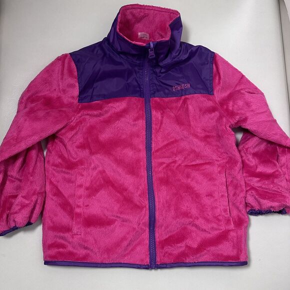 OshKosh B'gosh Other - OshKosh B'gosh Girls Jacket Reversible Windbreaker Fuzzy Pink Purple Cute 5